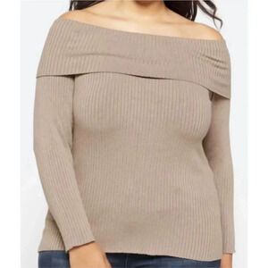 Evolution By Cyrus 3X Off The Shoulder Sweater Pullover Tan Ribbed Boho Soft